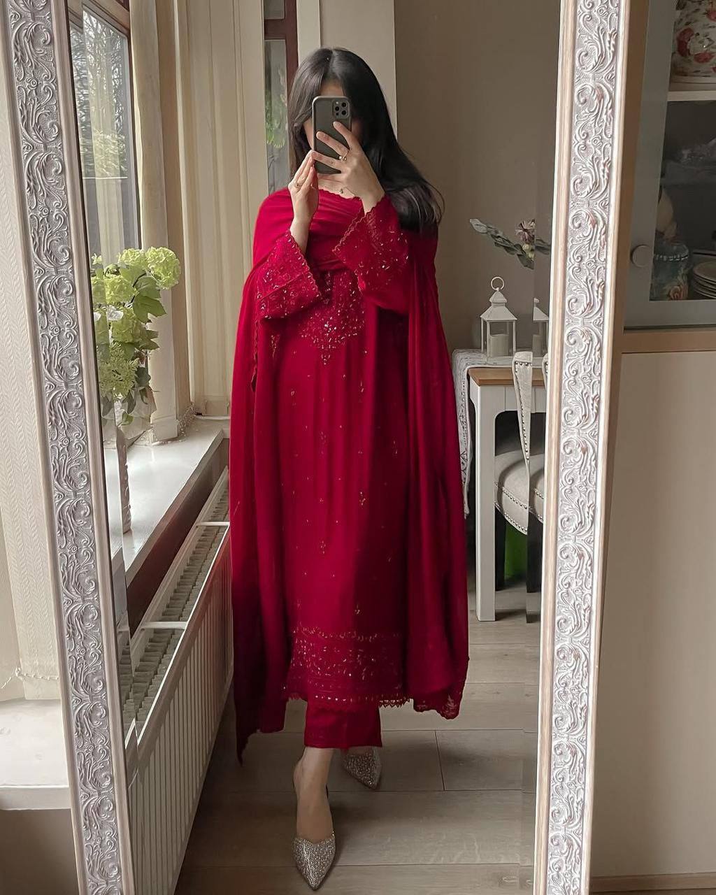 The Ruby Wine Flowing Couture Set